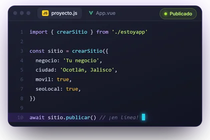Editor de código con un proyecto en JavaScript listo para publicarse